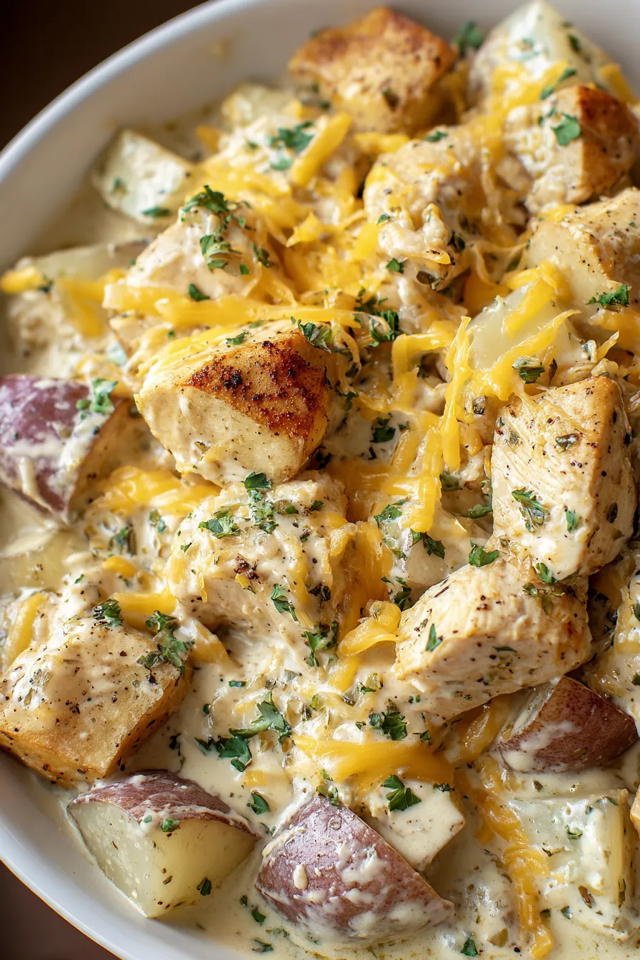 High-Protein Creamy Garlic Cheesy Chicken & Potatoes – Recipes As Seen